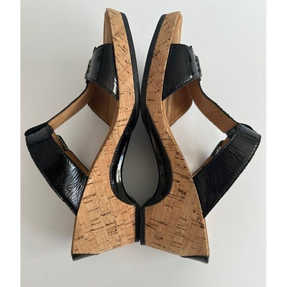 Gabor Womens‎ Black Patent Leather Slip On Sandals UK 6 US 8.5 Cork Wedge Comfy - Picture 8 of 12